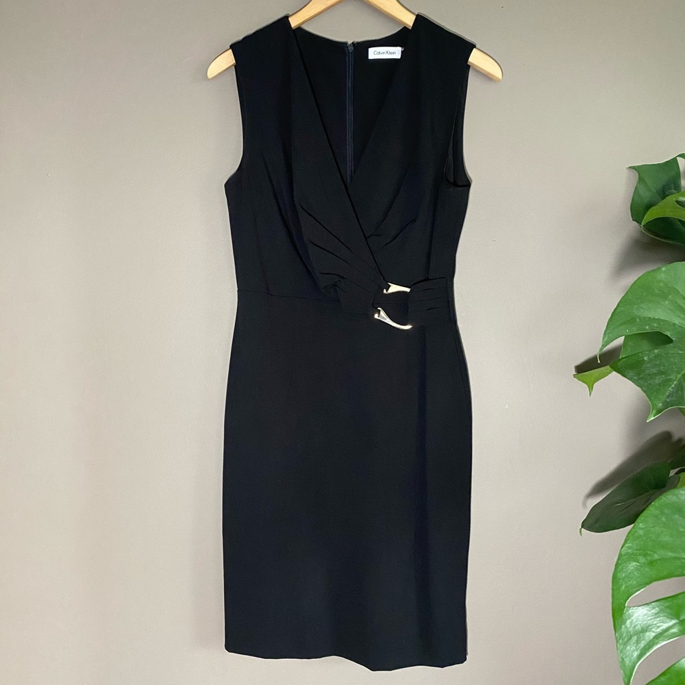 Calvin Klein black dress w/ front belt detail - 8